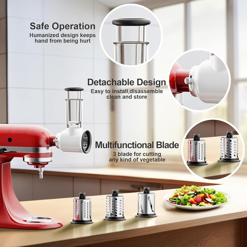 Cofun Slicer Shredder Attachment for Kitchenaid Stand Mixer, Cheese Grater Attachment, Food Slicer Salad Maker for Kitchen aid Mixer Accessories and Attachments with 3 Blades - Image 3